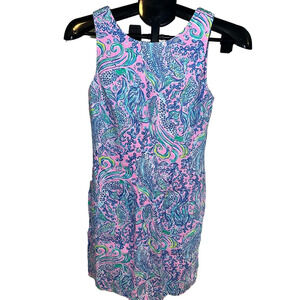 NWT LILLY PULITZER PURPLE AND BLUE MERMAID LINEN SHIFT MINI DRESS